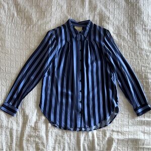 Striped Blue Button-Up Blouse